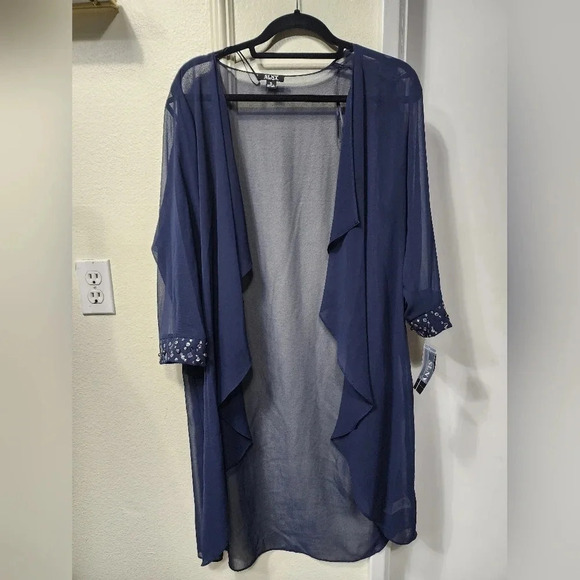 Womens Chiffon SLNY Deep Navy Beaded Cuff Dress Cover Up Size 16 - Picture 2 of 8